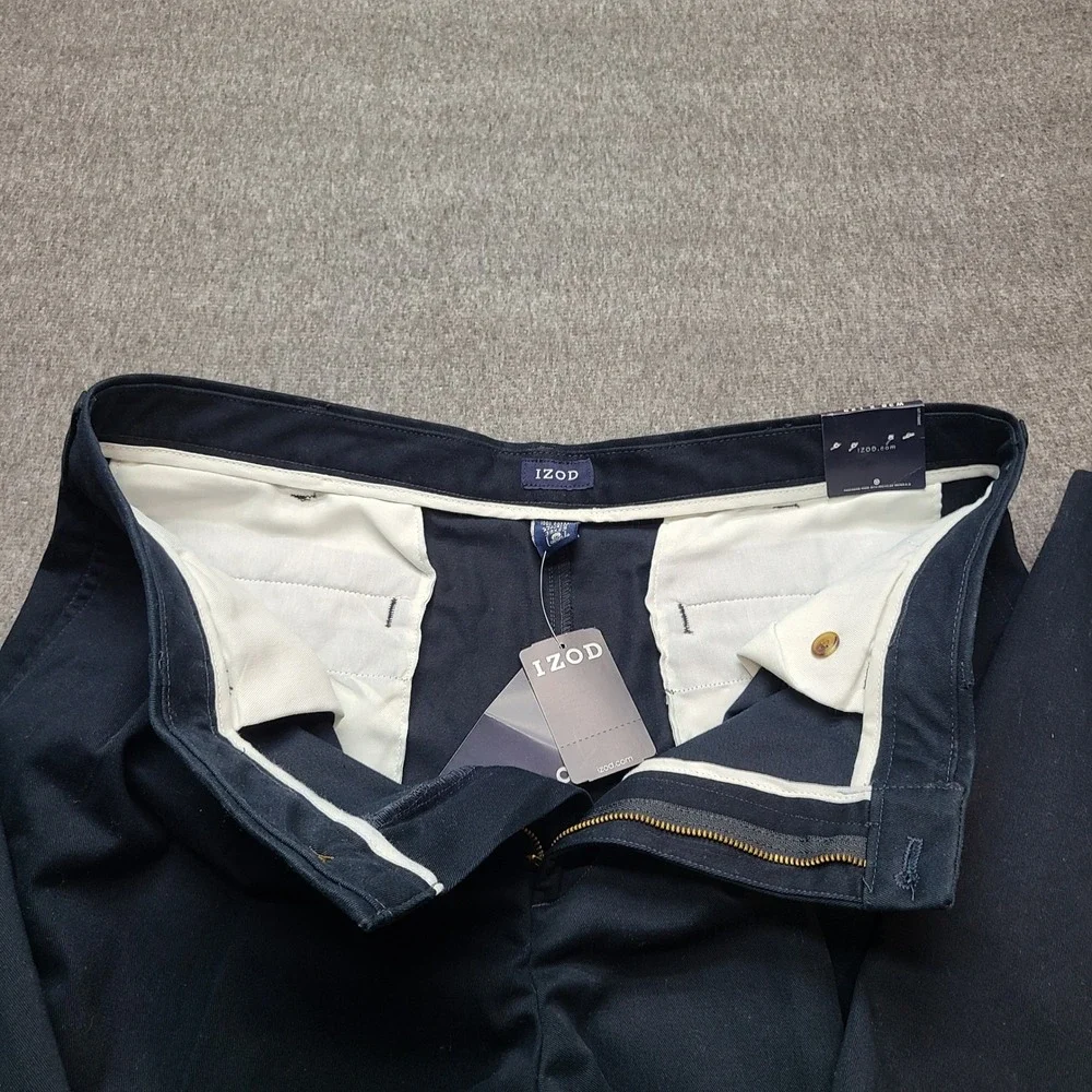 IZOD Mens 38x29 Navy Blue Pleated Cotton Twill Sportflex Pants Metrix Fit